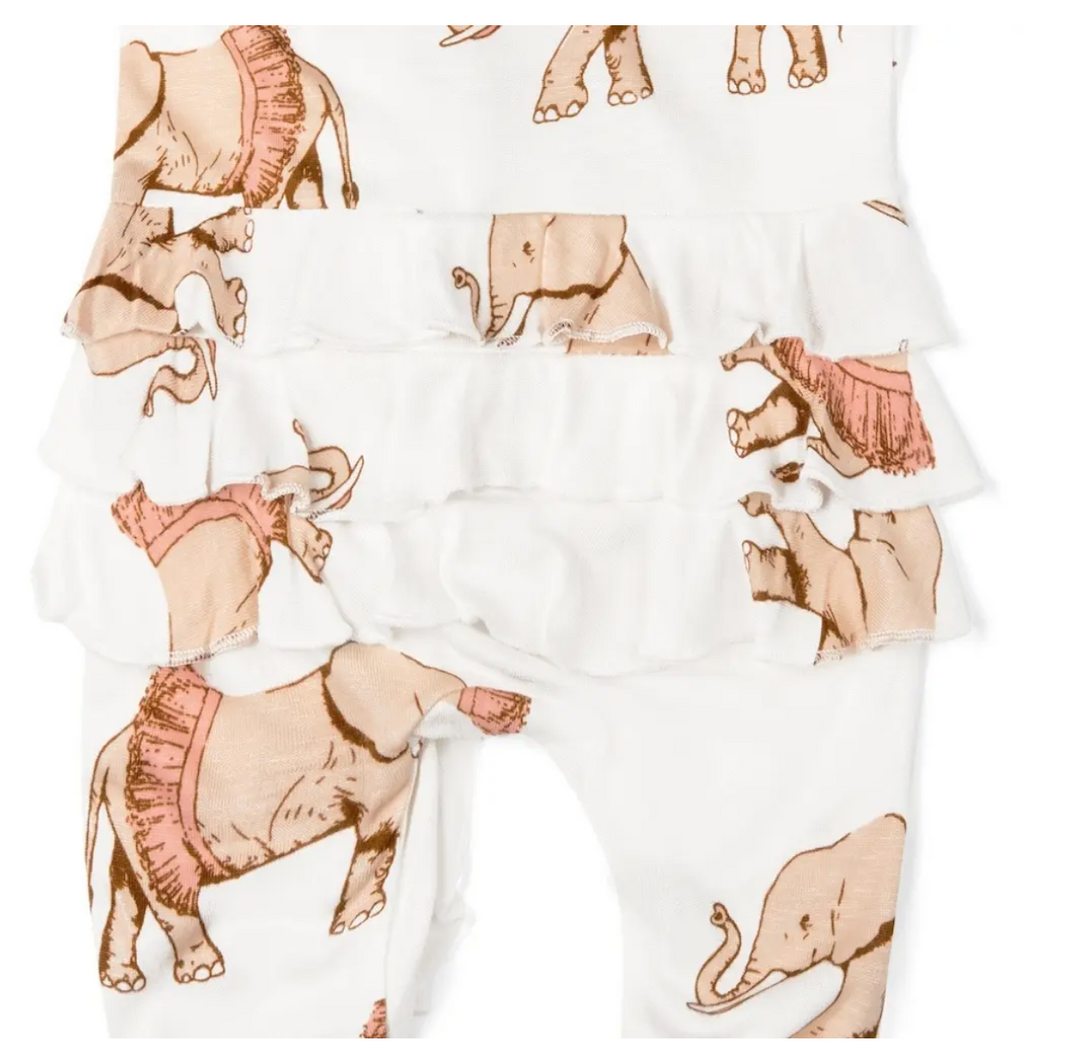 Elephant Ruffle Zipper Footed Romper