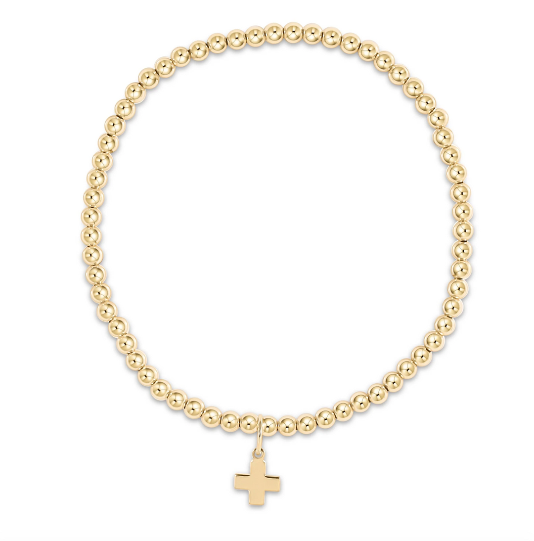 Classic Gold 3mm Bracelet, Signature Cross Gold Charm