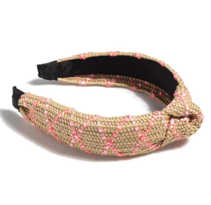 Knotted Straw Headband, Pink