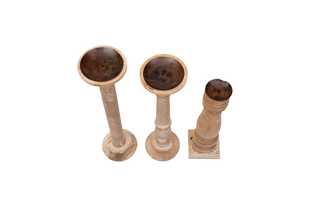 Approximately 6"H Found Wood & Metal Candle Holders, Set of 6