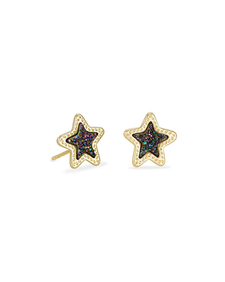 Jae Star Gold Stud Earrings in Multi Drusy