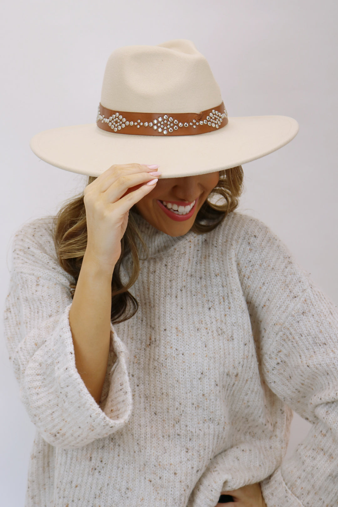 Genevieve Studded Wide Brim Felt Hat